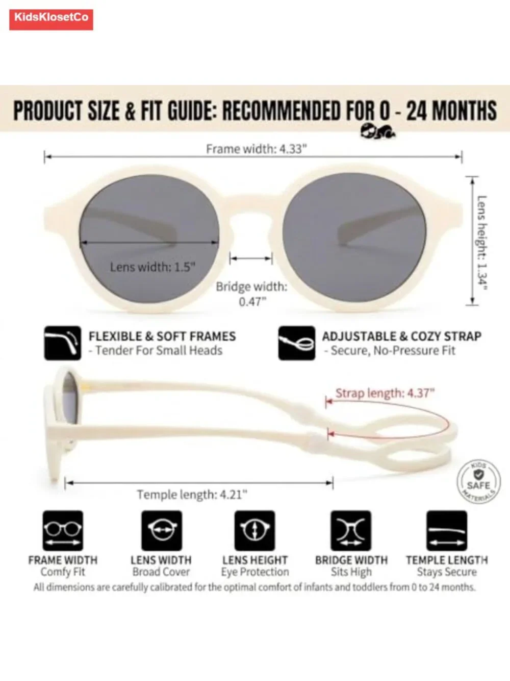 Kids Polarized Sunglasses with Strap Adjustable TPEE Frame Toddler UV400